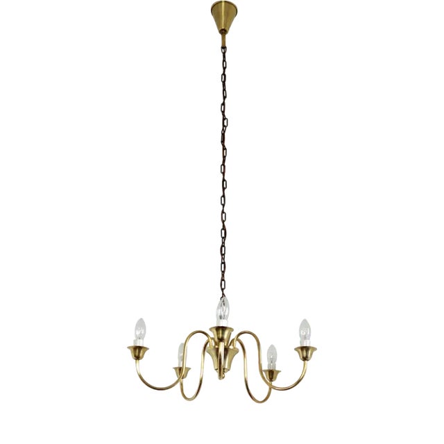 Five-Arm Brass Chandelier attributed to Fog & Mørup, 1950s For Sale