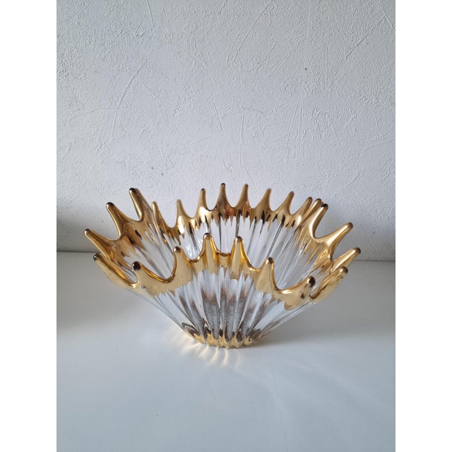 Large Vintage Crystal Bowl with Gold Tips from Bayel, 1950s For Sale - Image 11 of 11