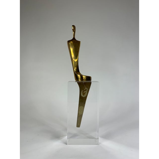 Metal Mid 20th Century Modernist Figurative Bronze Sculpture on Lucite by Ben Shalom For Sale - Image 7 of 11