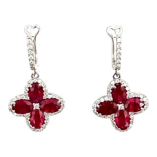 6.87 Ct Natural Burma Ruby & Diamond Earrings - 2 Pieces For Sale