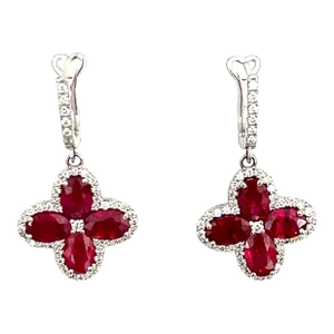 6.87 Ct Natural Burma Ruby & Diamond Earrings - 2 Pieces
