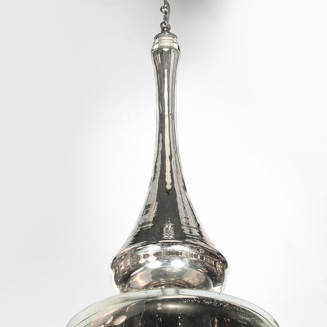Modernist Hand-Blown Murano Mercury Glass Pendant Chandelier W/ Chrome Fittings For Sale - Image 4 of 16