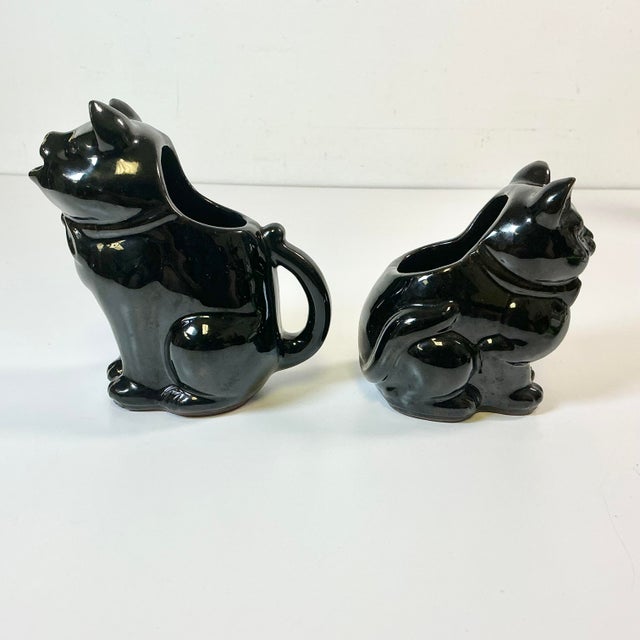 1950s Vintage Americana Boho Chic Majolica Black Cat Cream and Sugar - Set of 2, Halloween. For Sale - Image 9 of 13