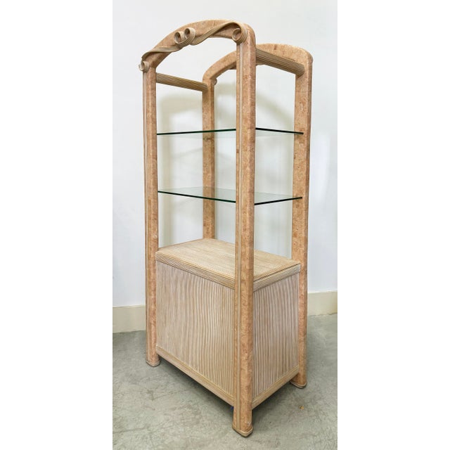 Art Deco 1980s Tessellated Stone, Pencil Reed Etageres, Bookcases, Pair For Sale - Image 3 of 9
