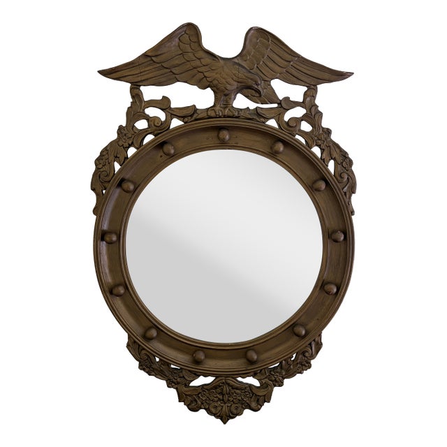 American Federal Style Giltwood Eagle Crest Convex Mirror, Mid-20th Century For Sale