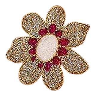Bochic "Capri" Vintage Ruby, Fire Opal & Blue Topaz Ring Set 18K Gold & Silver For Sale