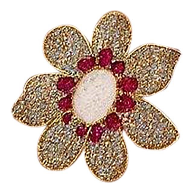 Bochic "Capri" Vintage Ruby, Fire Opal & Blue Topaz Ring Set 18K Gold & Silver For Sale