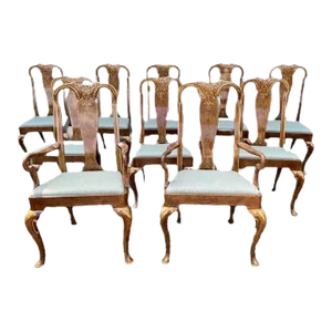Baker Cherry Queen Anne Dining Chairs With Gold Gilt Details - Set of 10