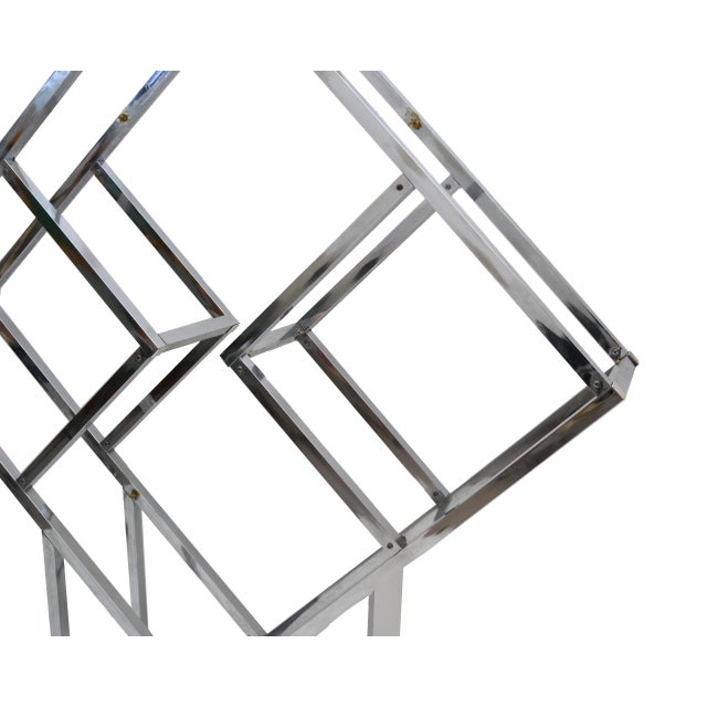 Metal 1970s Chrome Geometric Diamond Shaped Etagere For Sale - Image 7 of 9