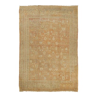 Oversized Antique Ghiordes Rug With Floral Design in Gold Tones - Rug & Kilim For Sale