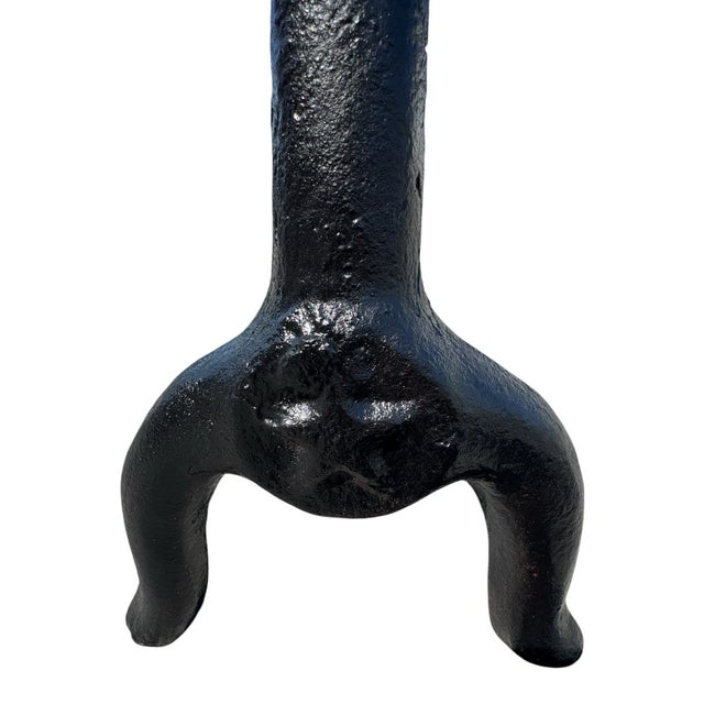 Antique Heavy Cast Iron Loop Top Fireplace Andirons Fire Dogs Pair Early 1900s For Sale - Image 15 of 17
