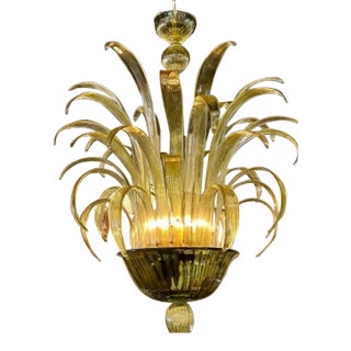 Modern Apple Green Murano Glass Leaf Chandelier For Sale