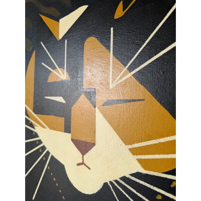 Large Vintage Abstract Geometric Cat Acrylic on Canvas – Framed For Sale - Image 11 of 16
