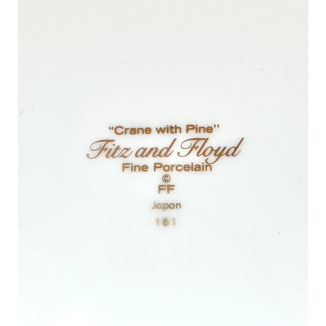 Fitz & Floyd Japanese Crane Dinner Plates – Gold Rim Porcelain Tableware Set of 4 For Sale - Image 12 of 12