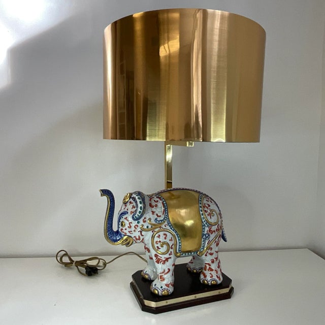 1970s Porcellane Artistiche Italian Porcelain and Brass Elephant Table Lamp From Florence For Sale - Image 13 of 13
