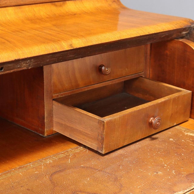 Antique Writing Desk in Walnut with Leather Insert and 3 Drawers, 19th Century For Sale - Image 5 of 13