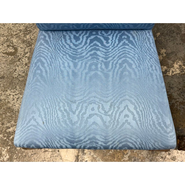 Blue Chippendale Moiré-Patterned Fabric Side Chairs, Vintage For Sale - Image 8 of 12