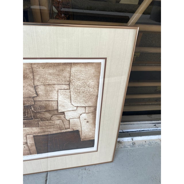 Printmaking Materials 1970s Abstract Brutalist Lithograph with Shapes, Framed For Sale - Image 7 of 9