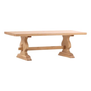 French Solid Oak Slab-Top Trestle Table, C 1950. For Sale