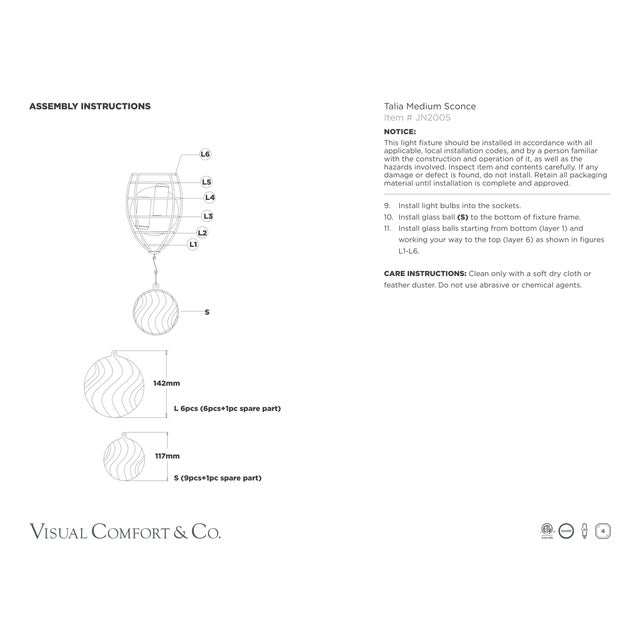 Julie Neill for Visual Comfort Signature Talia Medium Sconce in Plaster White with Clear Swirled Glass For Sale In Houston - Image 6 of 6