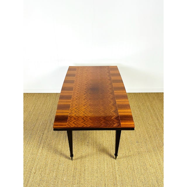 Metal Art Deco Chevron Marquetry Dining Table with Extensions, France, 1940s For Sale - Image 7 of 18