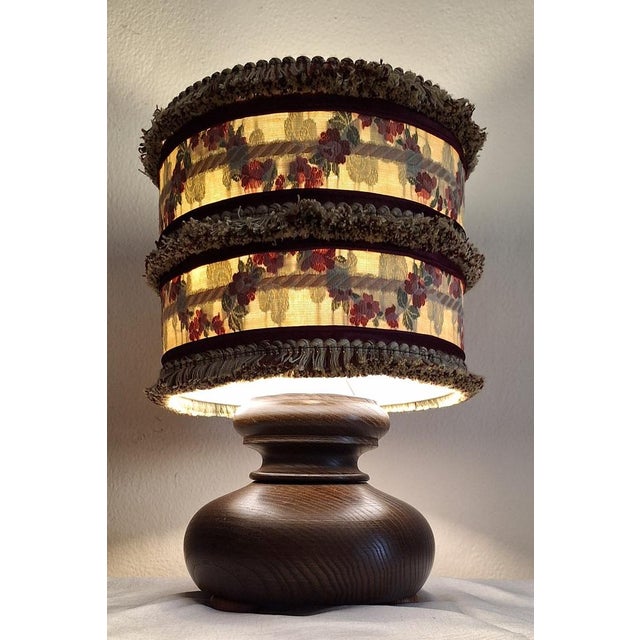 Vintage Table Lamp with Brown Oak Base by Lamplove, 1980s For Sale - Image 4 of 9