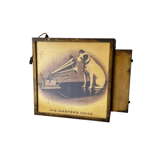 Mid-Century Modern Mid-Century Industrial Illuminated Double-Sided Sign Cabinet with His Master's Voice Panels, 1950 For Sale - Image 3 of 10