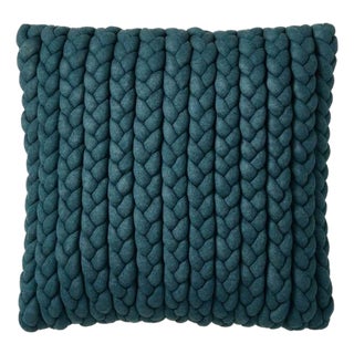 New With Tags 20”x20” West Elm Braided Jersey Pillow Cover Teal For Sale