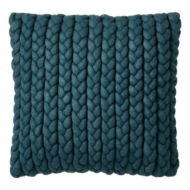 New With Tags 20”x20” West Elm Braided Jersey Pillow Cover Teal For Sale