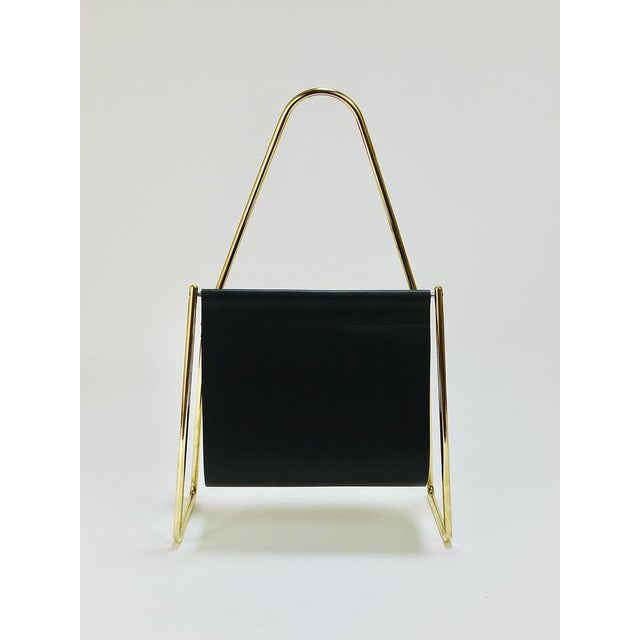 Carl Auböck Mid-Century Magazine Rack in Brass and Black Leather attributed to Carl Auböck, Austria, 1950s For Sale - Image 4 of 18