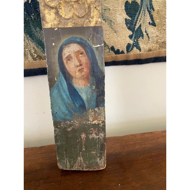19th Century Gilt and Polychrome Crucifix With Portrait of the Virgin Mary For Sale - Image 4 of 10