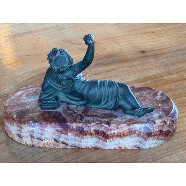 19th Century French Bronze Reclining Figure With Grapes on Banded Stone Base For Sale - Image 6 of 7