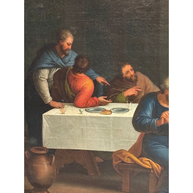 Black 19th C. Italian Oil Painting of Jesus Washing Feet For Sale - Image 8 of 13