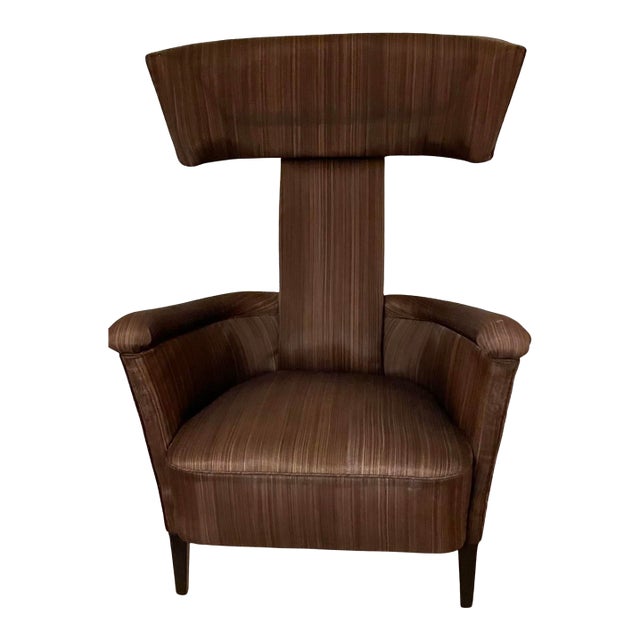 1960s Mid-Century Italian Attributed to “Gio Ponti” Arm Chair With Upholstered Brown Horse-Hair Fabric For Sale
