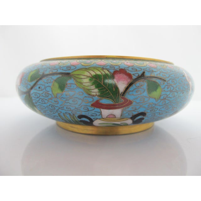 Chinese Turquoise Cloisonne Vase Flower Brush Washer Bowl Custom Stand For Sale - Image 14 of 16