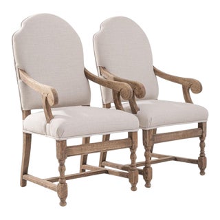 20th Century French Bleached Oak Armchairs - A Pair For Sale