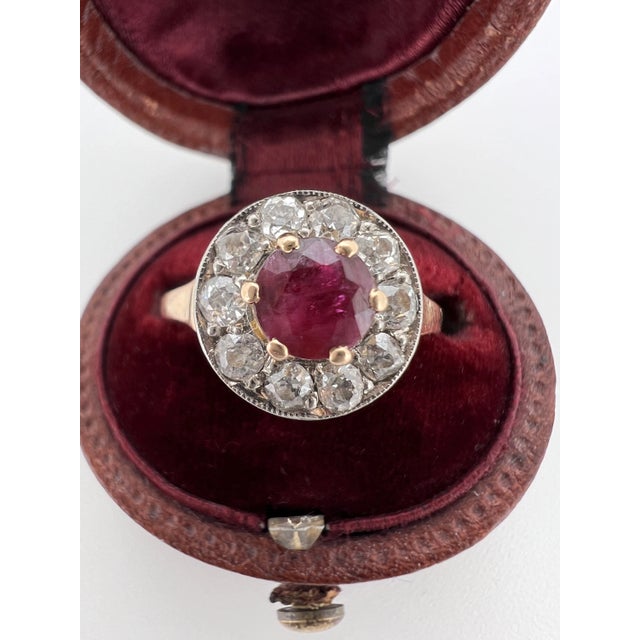 Early 20th Century Antique Ruby and Diamond Halo Ring, Size 6 For Sale - Image 5 of 5