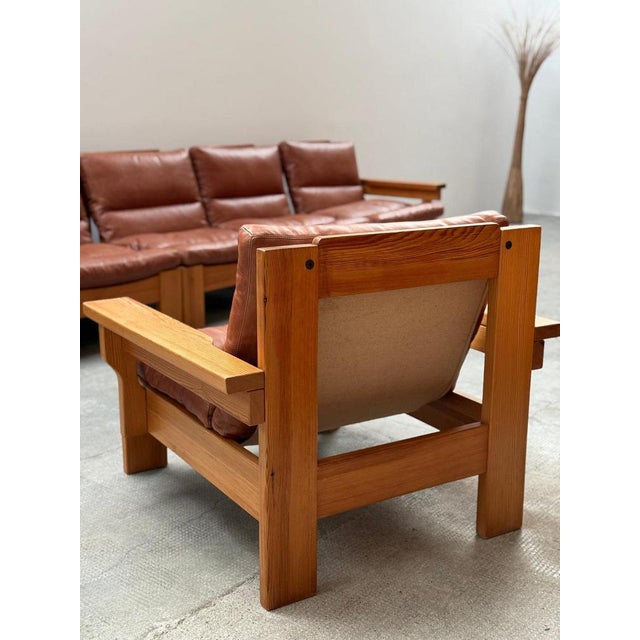 Modular Sectional Sofa in Pine and Leather, 1970s, Set of 6 For Sale - Image 10 of 18