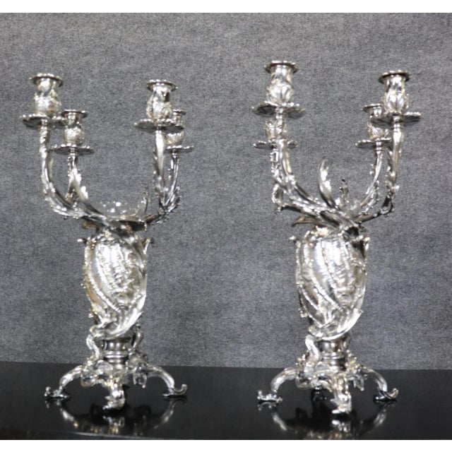 Pair of Signed Christofle Silver Plated Conch Shell Large Scale Candelabra For Sale - Image 12 of 12