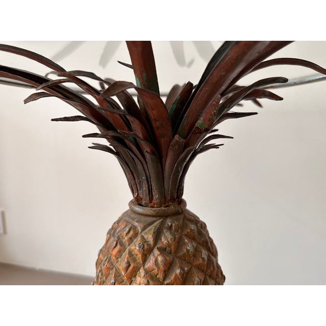 Polychrome Iron Pineapple Coffee Table with Glass Top, 1900 For Sale - Image 9 of 18