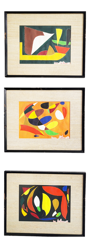 Irene Hartlmayer, Mid-Century Modern Abstract Compositions, 1966, Gouache, Framed, Set of 3