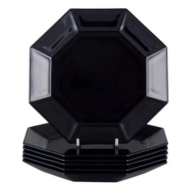 Black Octagonal Plates in Black Glass from Arcoroc, France, 1970s-1980s, Set of 6 For Sale - Image 8 of 8