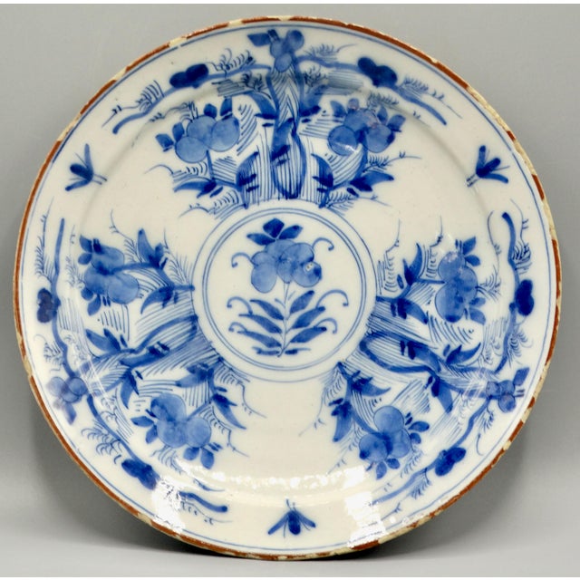 Mid-Century Modern 18th-Century.Chinoiserie Delftware Plate With Insects & Maker's Mark For Sale - Image 3 of 11