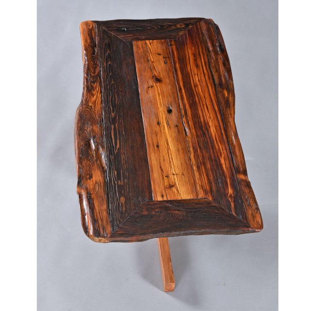 George Nakashima Custom Made Lived Edge Heart of Pine Slab Coffee Table on Modern Wood Base For Sale - Image 4 of 11