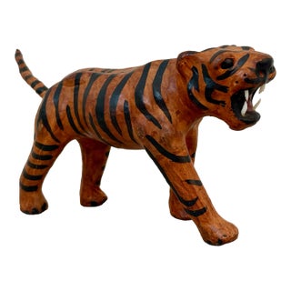 A Vintage 1970’s Leather-Wrapped Bengal Tiger Figurine From India For Sale
