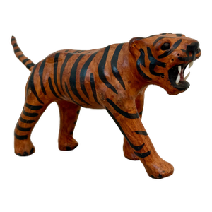 A Vintage 1970’s Leather-Wrapped Bengal Tiger Figurine From India