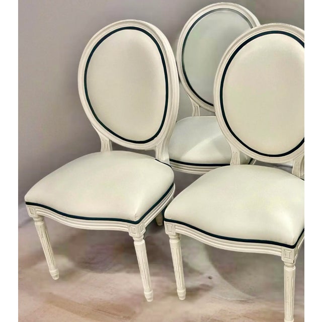 Wood Custom Leather Louis XVI Dining Chairs, Set of 8 For Sale - Image 7 of 11