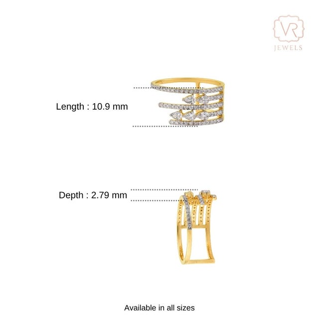 Luxury Multi-Row Diamond Open Cigar Cocktail Ring Size 4 in 14k Yellow Gold For Sale - Image 10 of 15