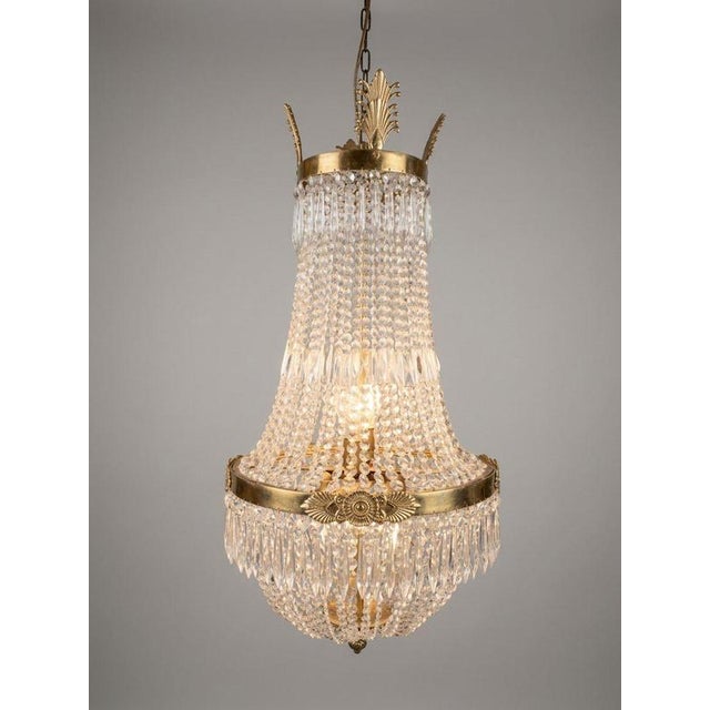 2000 - 2009 Large Basket Shape Chandelier in Brass and Glass For Sale - Image 5 of 5