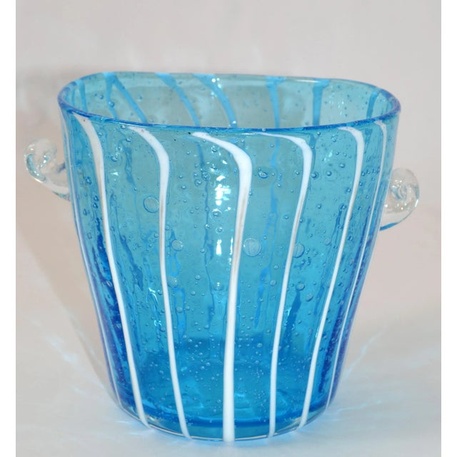 Vintage Venini Murano Light Blue White & Clear Wine Cooler Ice Bucket Italy 1970 For Sale - Image 12 of 13